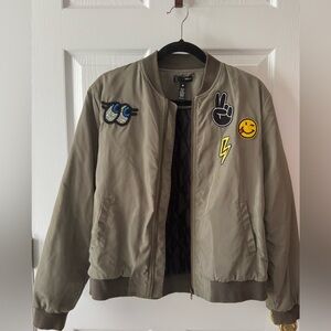 Aqua Khaki Bomber Jacket with Patches Size Medium